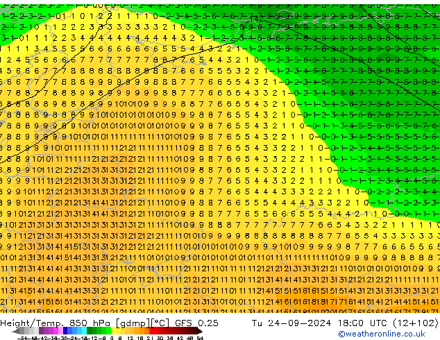 Z500/Rain (+SLP)/Z850 GFS 0.25 вт 24.09.2024 18 UTC