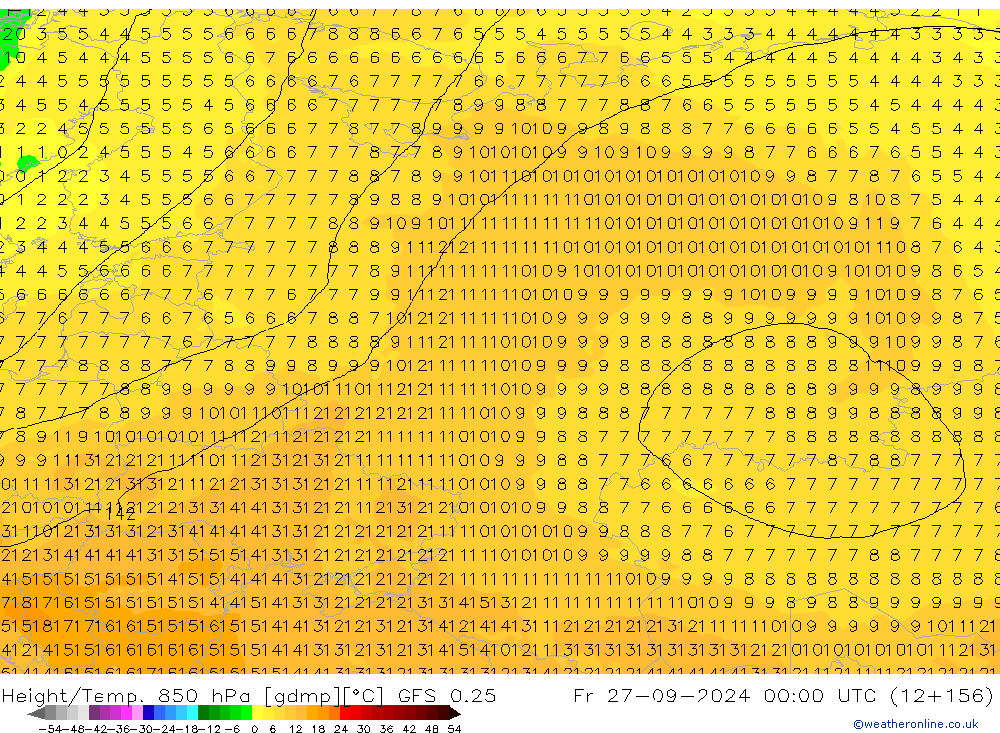 Z500/Regen(+SLP)/Z850 GFS 0.25 vr 27.09.2024 00 UTC