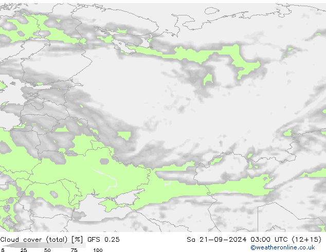 Bewolking (Totaal) GFS 0.25 za 21.09.2024 03 UTC