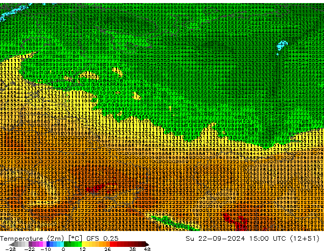 température (2m) GFS 0.25 dim 22.09.2024 15 UTC