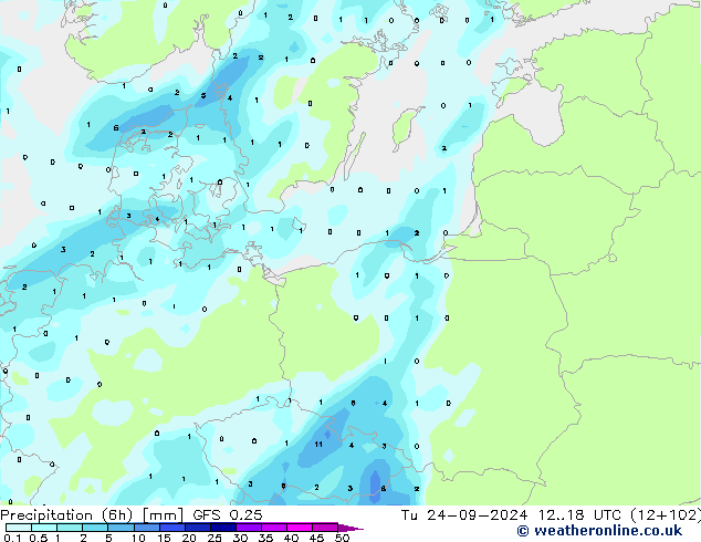 Z500/Yağmur (+YB)/Z850 GFS 0.25 Sa 24.09.2024 18 UTC