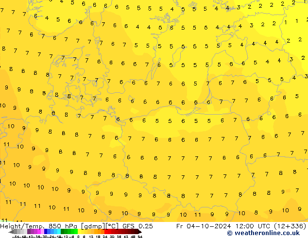 Z500/Rain (+SLP)/Z850 GFS 0.25 pt. 04.10.2024 12 UTC