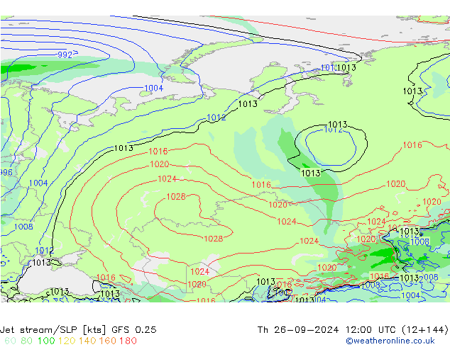 Prąd strumieniowy GFS 0.25 czw. 26.09.2024 12 UTC