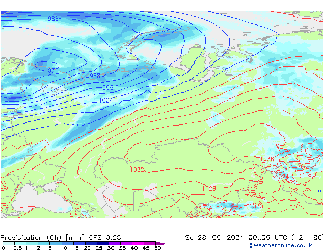 Z500/Rain (+SLP)/Z850 GFS 0.25 sam 28.09.2024 06 UTC