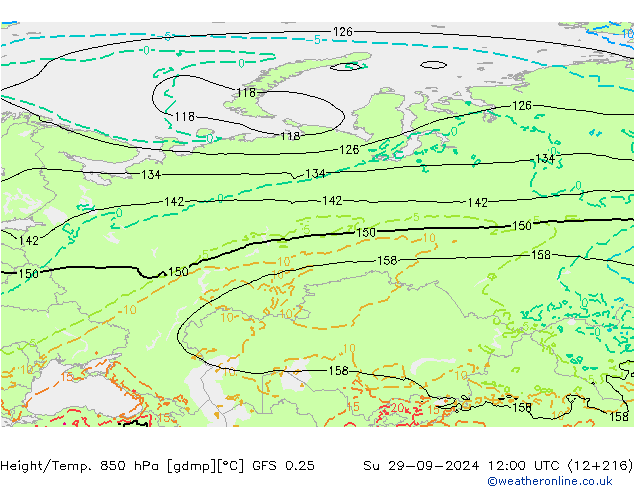 Géop./Temp. 850 hPa GFS 0.25 dim 29.09.2024 12 UTC