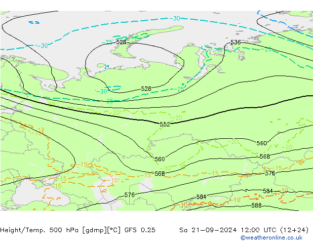 Z500/Rain (+SLP)/Z850 GFS 0.25 so. 21.09.2024 12 UTC