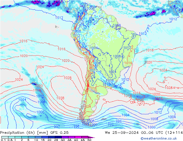 Z500/Rain (+SLP)/Z850 GFS 0.25 We 25.09.2024 06 UTC