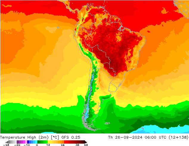 Maksimum Değer (2m) GFS 0.25 Per 26.09.2024 06 UTC