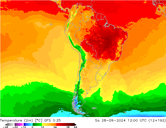 Temperature (2m) GFS 0.25 Sa 28.09.2024 12 UTC