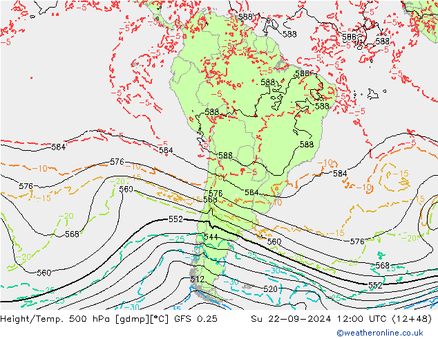 Z500/Rain (+SLP)/Z850 GFS 0.25 Dom 22.09.2024 12 UTC