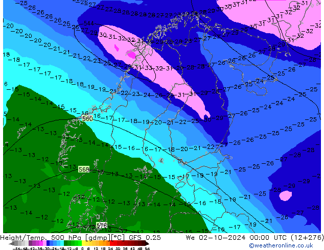 Z500/Regen(+SLP)/Z850 GFS 0.25 wo 02.10.2024 00 UTC