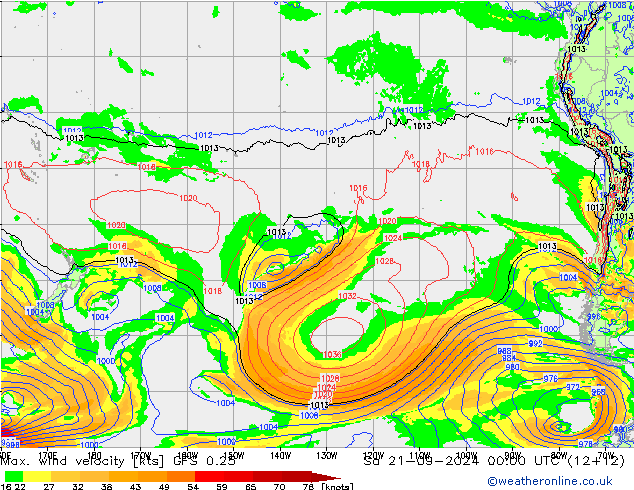 Max. wind velocity GFS 0.25 сб 21.09.2024 00 UTC