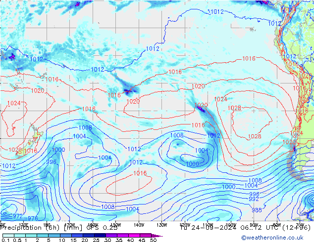 Z500/Rain (+SLP)/Z850 GFS 0.25 вт 24.09.2024 12 UTC