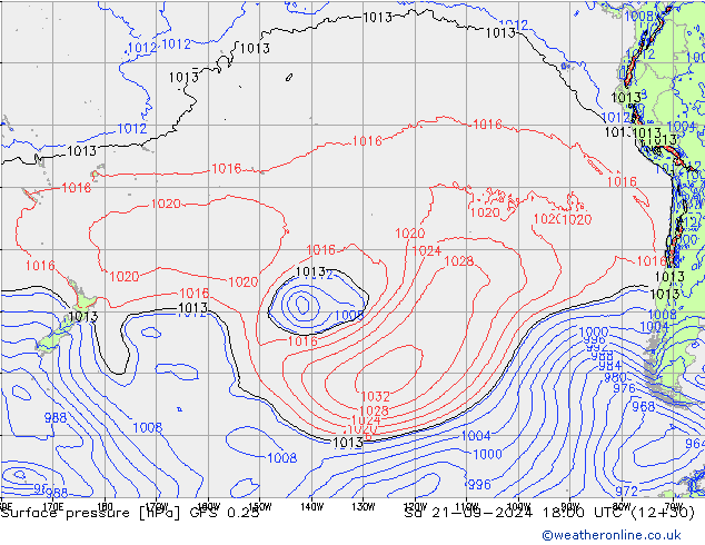 Surface pressure GFS 0.25 Sa 21.09.2024 18 UTC