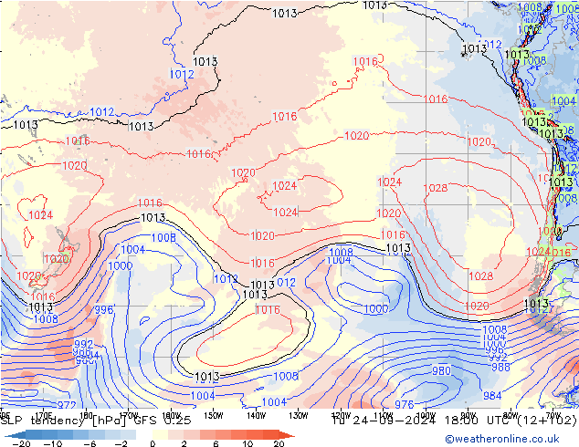 SLP tendency GFS 0.25 Tu 24.09.2024 18 UTC