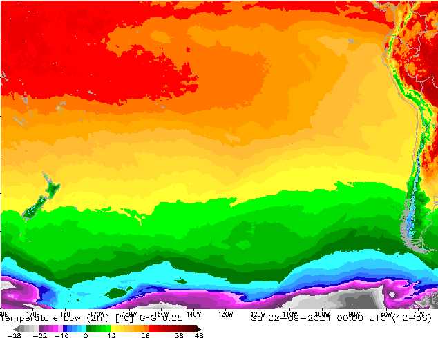 Min.temperatuur (2m) GFS 0.25 zo 22.09.2024 00 UTC