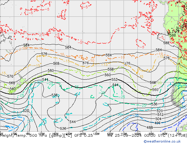 Z500/Rain (+SLP)/Z850 GFS 0.25 St 25.09.2024 00 UTC