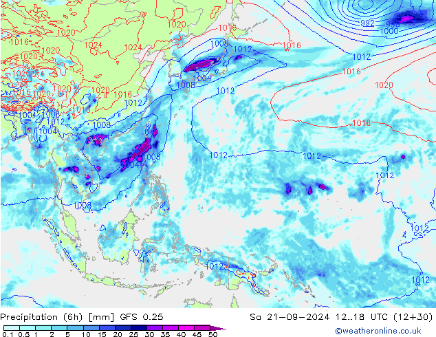 Precipitazione (6h) GFS 0.25 sab 21.09.2024 18 UTC