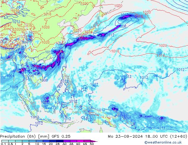 Z500/Rain (+SLP)/Z850 GFS 0.25 lun 23.09.2024 00 UTC