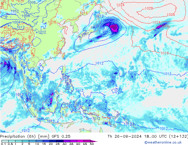 Z500/Rain (+SLP)/Z850 GFS 0.25 чт 26.09.2024 00 UTC