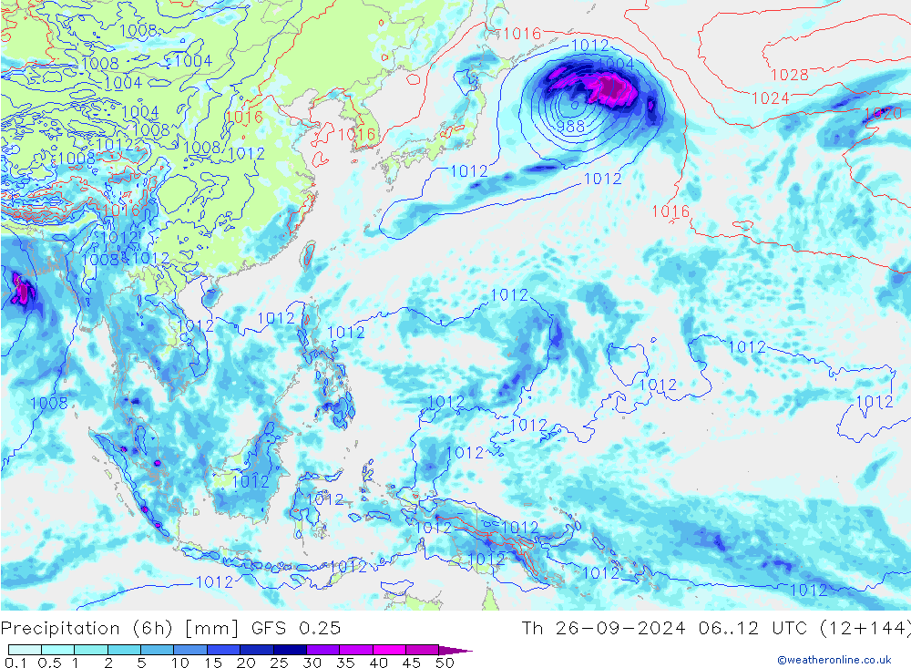 Z500/Rain (+SLP)/Z850 GFS 0.25 czw. 26.09.2024 12 UTC