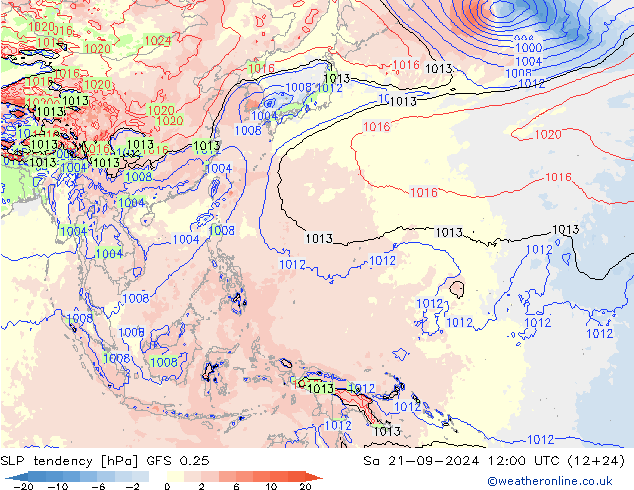 Tendance de pression  GFS 0.25 sam 21.09.2024 12 UTC