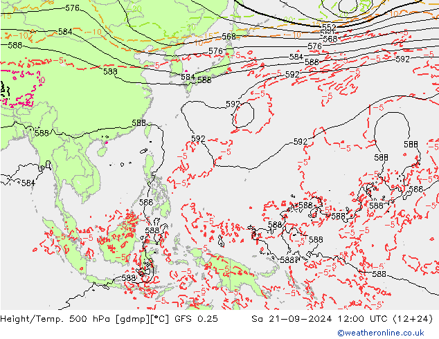 Z500/Rain (+SLP)/Z850 GFS 0.25 Sa 21.09.2024 12 UTC