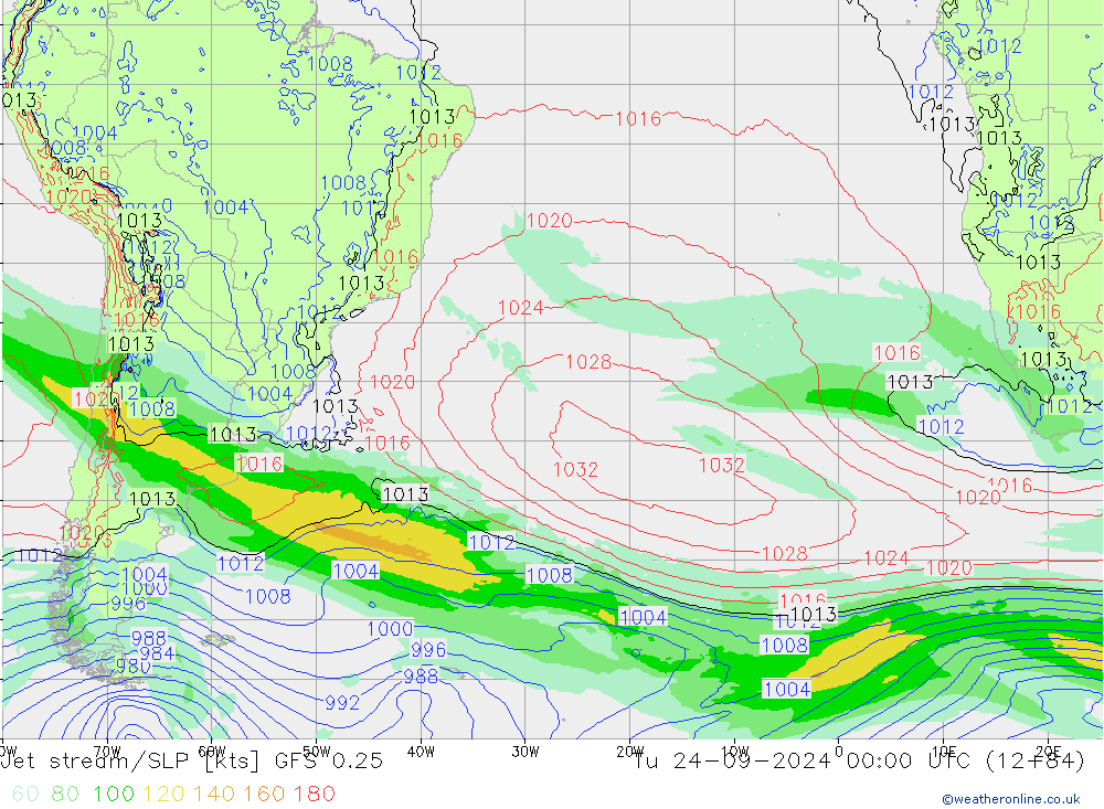 Jet Akımları/SLP GFS 0.25 Sa 24.09.2024 00 UTC