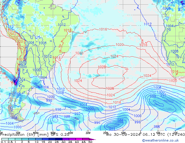 Z500/Rain (+SLP)/Z850 GFS 0.25 Po 30.09.2024 12 UTC