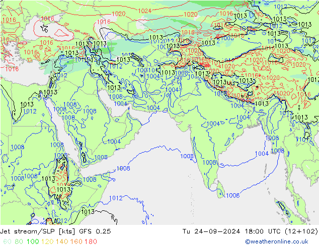 Jet stream/SLP GFS 0.25 Tu 24.09.2024 18 UTC