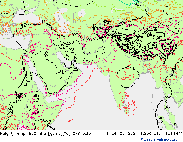 Z500/Rain (+SLP)/Z850 GFS 0.25 Qui 26.09.2024 12 UTC