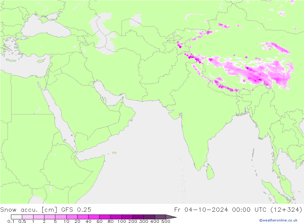 Snow accu. GFS 0.25 Sex 04.10.2024 00 UTC