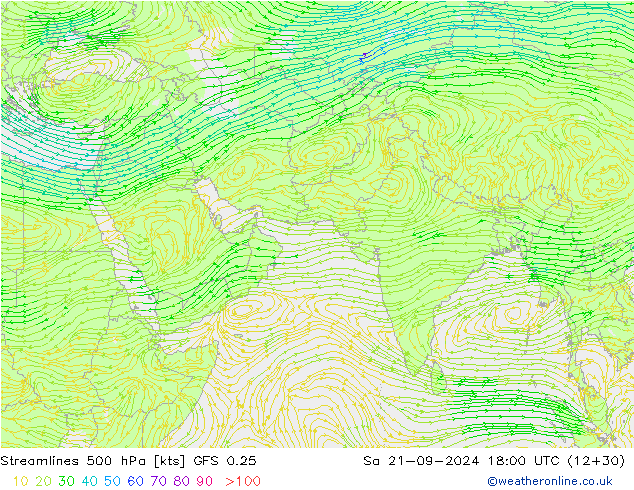 Streamlines 500 hPa GFS 0.25 So 21.09.2024 18 UTC