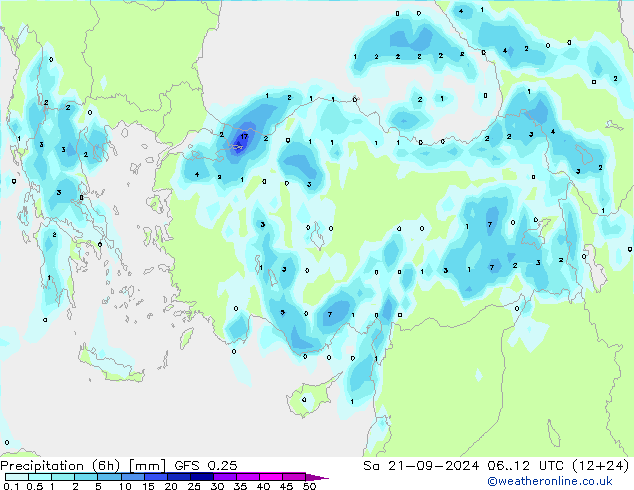 Z500/Rain (+SLP)/Z850 GFS 0.25 Sa 21.09.2024 12 UTC