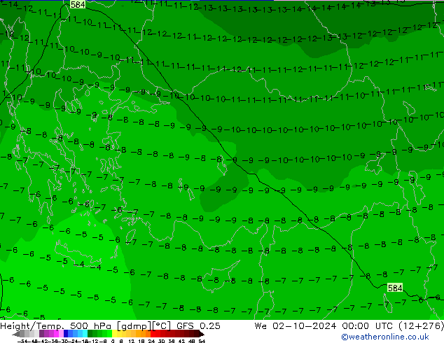 Z500/Rain (+SLP)/Z850 GFS 0.25 We 02.10.2024 00 UTC