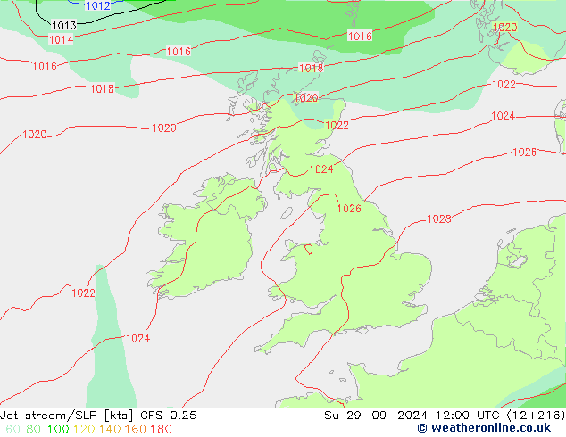 Jet stream/SLP GFS 0.25 Su 29.09.2024 12 UTC