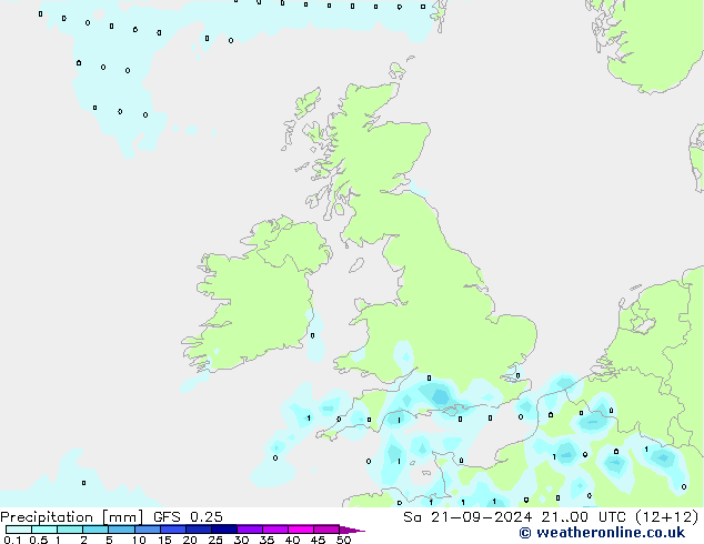 Precipitación GFS 0.25 sáb 21.09.2024 00 UTC