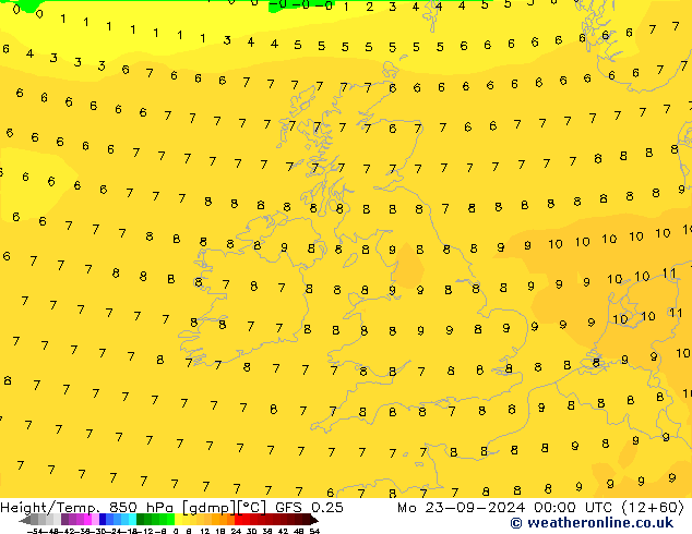 Z500/Yağmur (+YB)/Z850 GFS 0.25 Pzt 23.09.2024 00 UTC