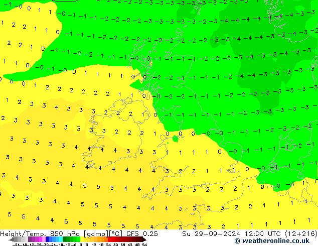 Height/Temp. 850 hPa GFS 0.25  29.09.2024 12 UTC