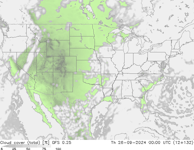 Nuages (total) GFS 0.25 jeu 26.09.2024 00 UTC