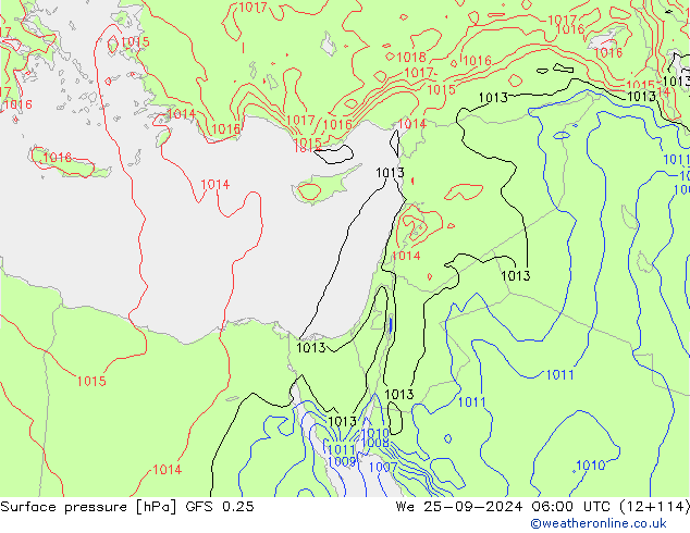 Luchtdruk (Grond) GFS 0.25 wo 25.09.2024 06 UTC