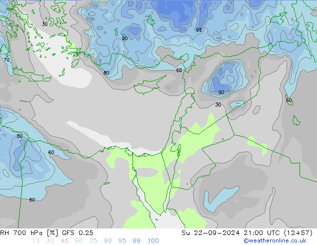 RH 700 hPa GFS 0.25 Su 22.09.2024 21 UTC