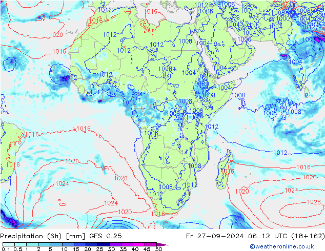 осадки (6h) GFS 0.25 пт 27.09.2024 12 UTC