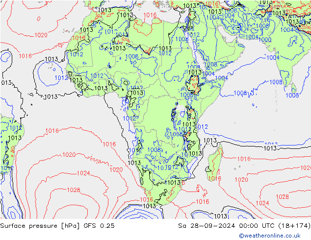 Surface pressure GFS 0.25 Sa 28.09.2024 00 UTC