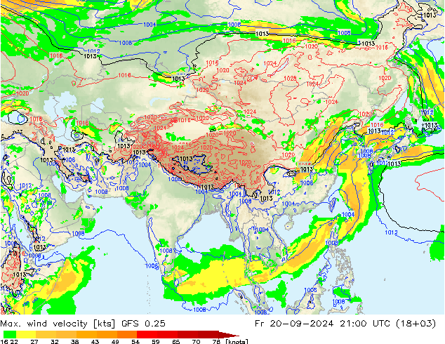 Max. wind velocity GFS 0.25 ven 20.09.2024 21 UTC