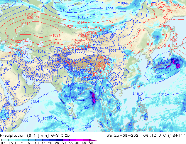 Z500/Rain (+SLP)/Z850 GFS 0.25 St 25.09.2024 12 UTC