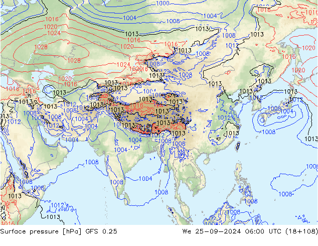 Surface pressure GFS 0.25 We 25.09.2024 06 UTC