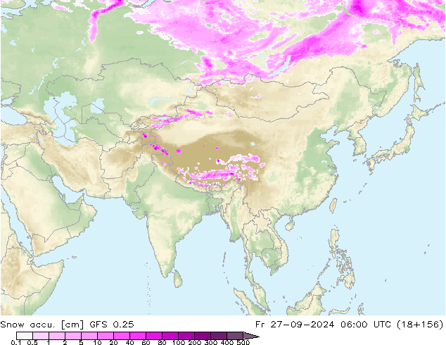 Totale sneeuw GFS 0.25 vr 27.09.2024 06 UTC