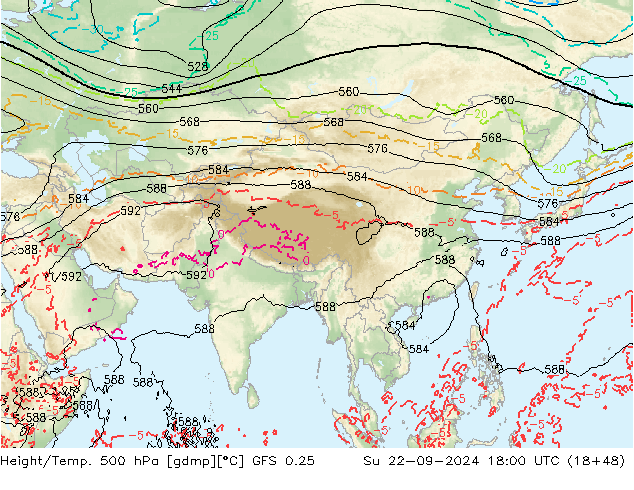 Hoogte/Temp. 500 hPa GFS 0.25 zo 22.09.2024 18 UTC