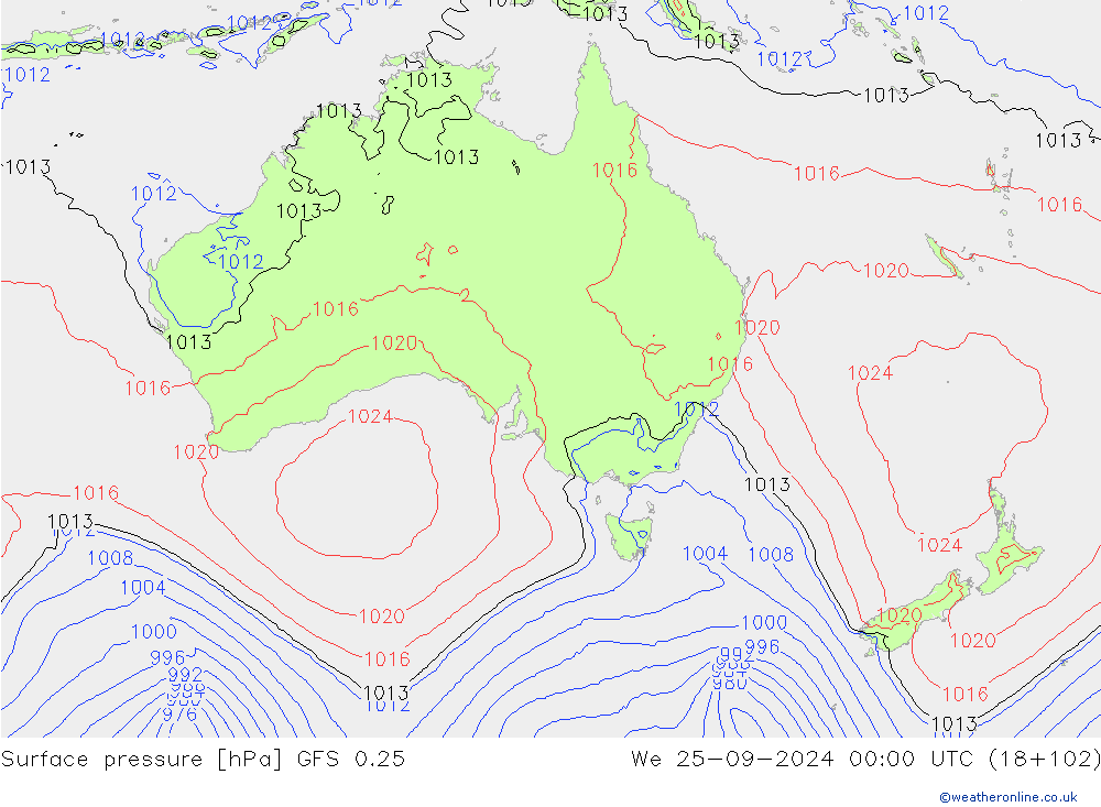 приземное давление GFS 0.25 ср 25.09.2024 00 UTC